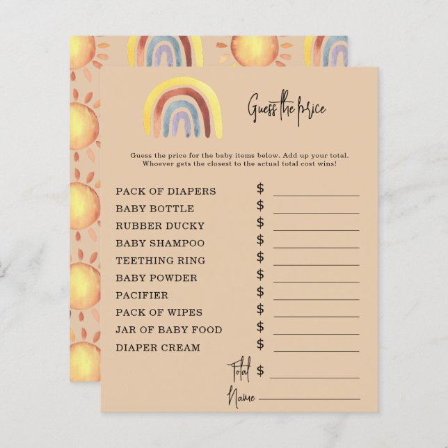 Boho Rainbow Party-spel | Prist gissningsspel (Fram/baksida)