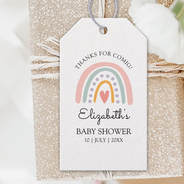 Boho Rainbow | Pastel Minimalist Baby Shower girl Presentetikett (Skapare uppladdad)