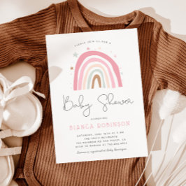 Boho Rainbow Pastel Rosa Girl Baby Shower Inbjudningar