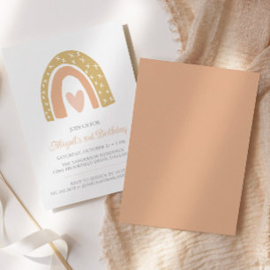 Boho Rainbow Pastel Rosa Heart Födelsedagsfest Inbjudningar