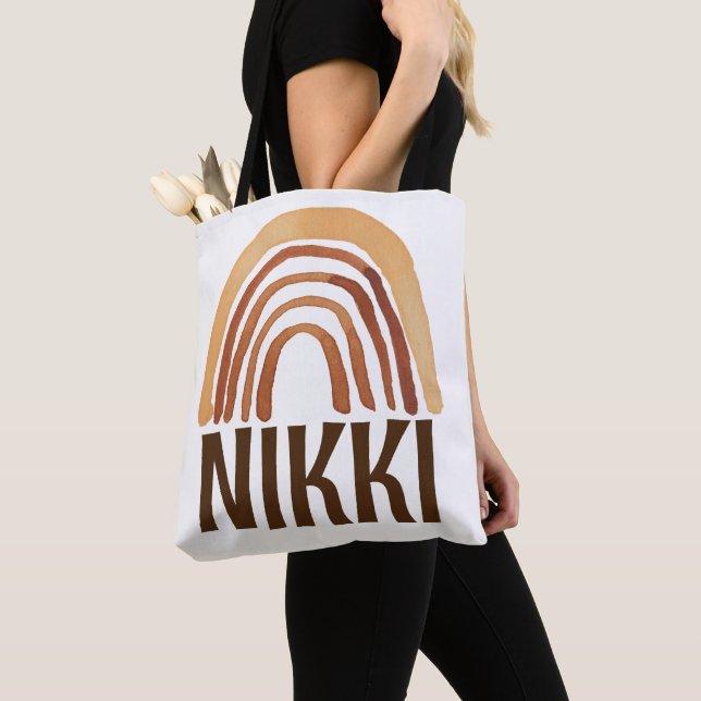 BOHO RAINBOW PERSONLIG ADD NAMN TOTE TYGKASSE (Närbild)