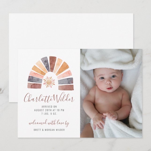 Boho Rainbow Photo Baby Shower-inbjudan Meddelande (Fram/baksida)