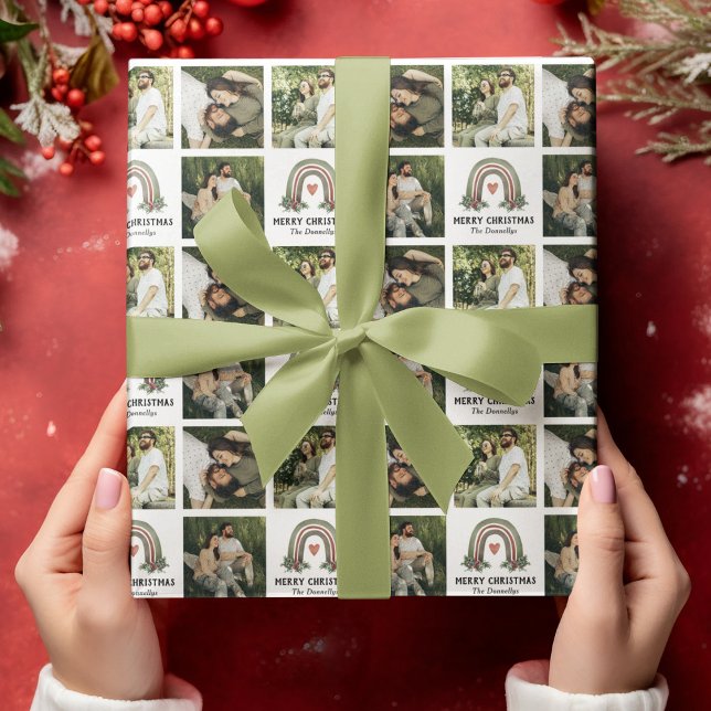 Boho Rainbow Photo Collage Wrapping Papper Presentpapper (Skapare uppladdad)