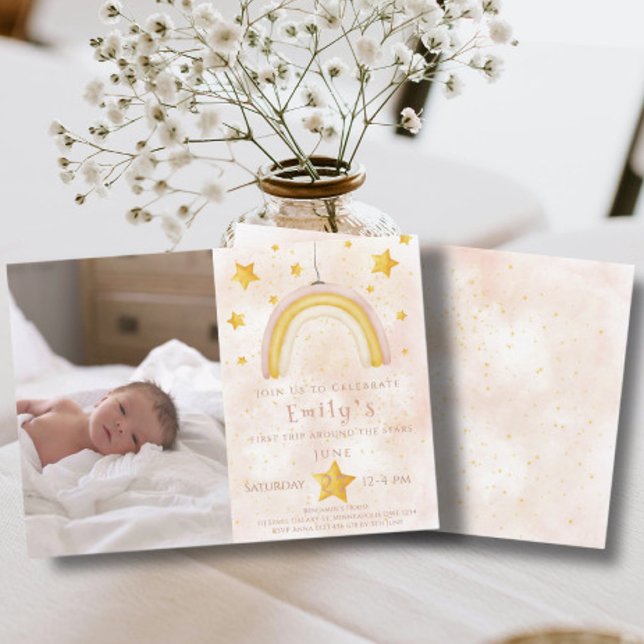 Boho rainbow pinky magi damm guld stjärnorna Party Inbjudningar (Skapare uppladdad)