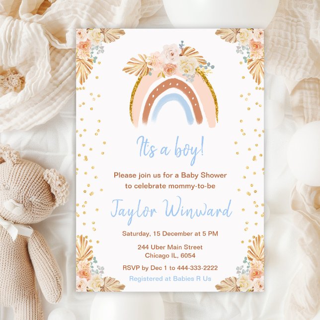 Boho Rainbow Pojke Bebis Shower Inbjudningar (Skapare uppladdad)