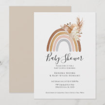 Boho Rainbow Pompas Grass Baby Shower-inbjudan