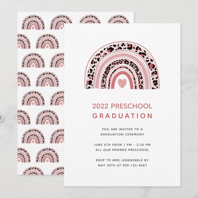 Boho Rainbow Preschool Studenten-inbjudan Inbjudningar (Fram/baksida)