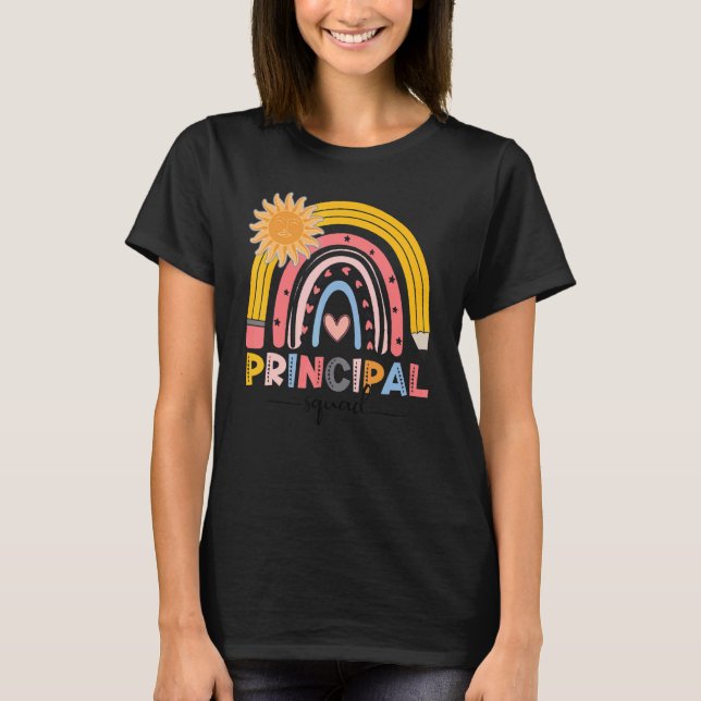 Boho Rainbow Principal Squad Första skoldagen T Shirt (Framsida)