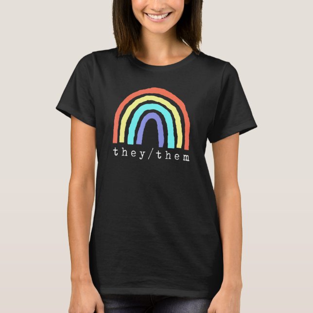 Boho Rainbow Pronouns De de Pridet Lbgtqia T Shirt (Framsida)