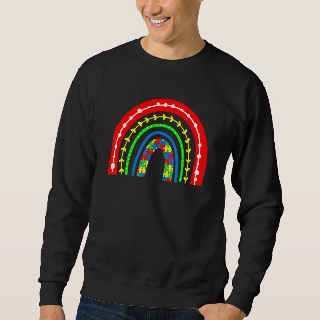 Boho Rainbow Puzzle Biet Autism Awareness Autisti Lång Ärmad Tröja (Framsida)