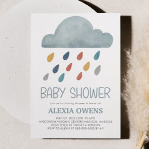 Boho Rainbow RainCloud Rain Minimal Baby Shower Inbjudningar