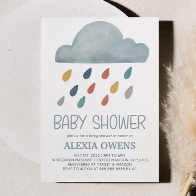 Boho Rainbow RainCloud Rain Minimal Baby Shower Inbjudningar (Skapare uppladdad)