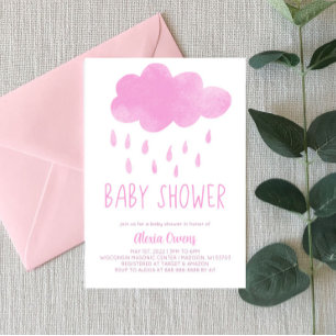 Boho Rainbow RainCloud Rain Rosa Baby Shower Inbjudningar