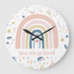 Boho Rainbow & Raindrops Nursery Clock Stor Klocka