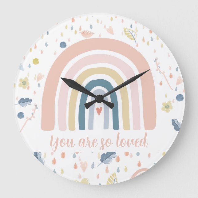 Boho Rainbow & Raindrops Nursery Clock Stor Klocka (Framsida)