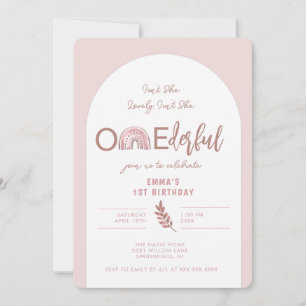 Boho Rainbow Rosa Arch Onederful Birthday Inbjudningar