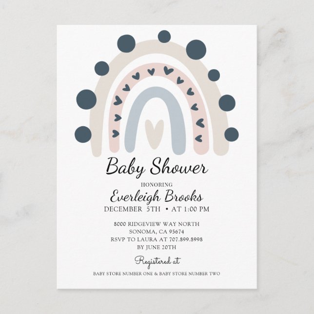 Boho Rainbow Rosa Baby Shower-inbjudan Inbjudan Vykort (Framsida)