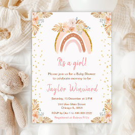 Boho Rainbow Rosa Baby Shower Inbjudningar