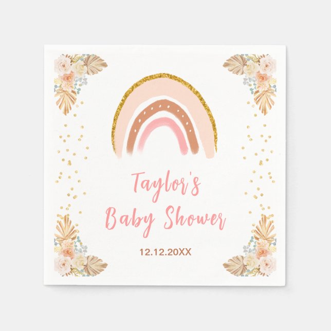 Boho Rainbow Rosa Baby Shower Pappersservett (Framsidan)