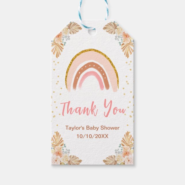 Boho Rainbow Rosa Baby Shower Tack Presentetikett (Framsidan)