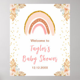 Boho Rainbow Rosa Baby Shower Välkommen Poster