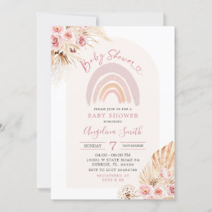 Boho Rainbow Rosa Blommigt Baby Shower-inbjudan fö Inbjudningar