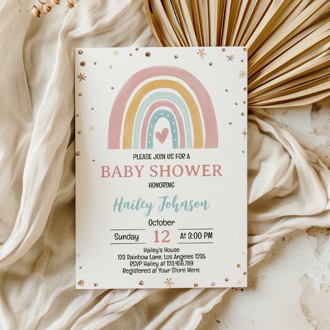 Boho Rainbow Rosa Girl Baby Shower-inbjudan Inbjudningar (Skapare uppladdad)
