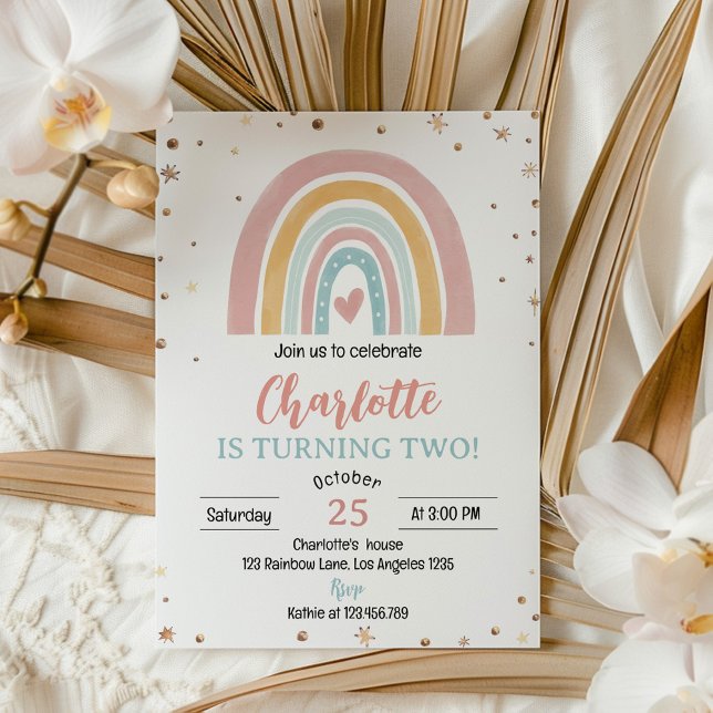 Boho Rainbow Rosa Girl Birthday-inbjudan Inbjudningar (Skapare uppladdad)