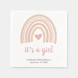 Boho Rainbow Rosa Heart Cute Girl Baby Shower Pappersservett