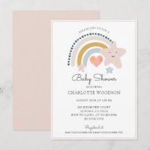 Boho Rainbow Rosa Heart Girl Baby Shower