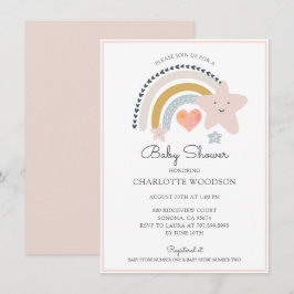 Boho Rainbow Rosa Heart Girl Baby Shower Inbjudningar