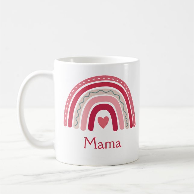 Boho Rainbow Rosa Heart Mamma Kaffemugg (Vänster)