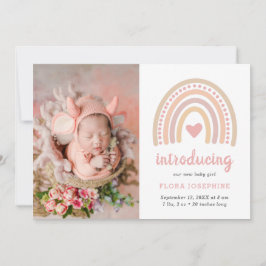 Boho Rainbow Rosa Heart Photo Flicka Cute Birth Meddelande