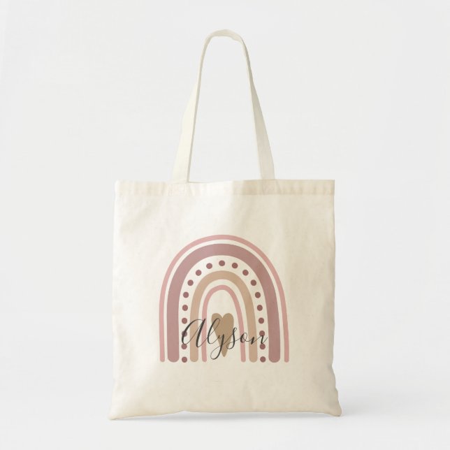Boho Rainbow  Rosa Muted Pastel Personlig Tygkasse (Framsidan)