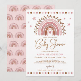Boho Rainbow | Rosa Terracotta Baby Shower Inbjudningar