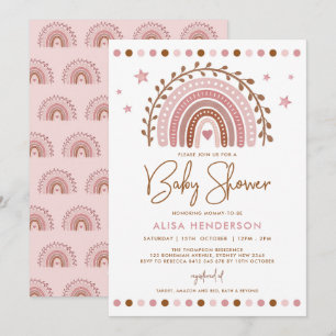 Boho Rainbow   Rosa Terracotta Baby Shower Inbjudningar