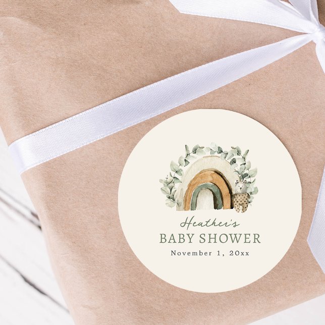 Boho Rainbow Runt Klistermärke (Boho Rainbow Classic Round Baby Shower Sticker by Painted Paperie)