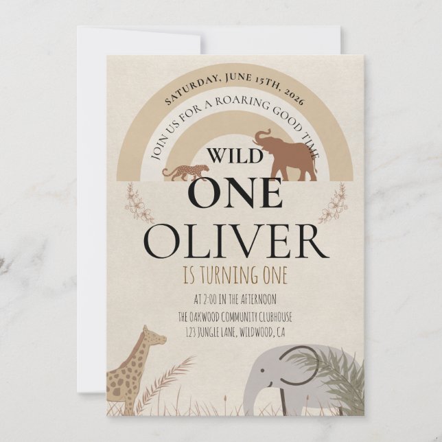 Boho Rainbow Safari Vilda Ettårsfest Inbjudningar (Framsida)