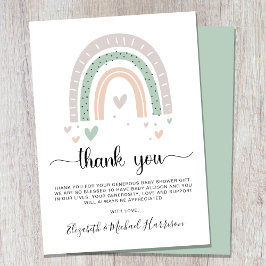 Boho Rainbow Sage Grönt Baby Shower Tack Kort