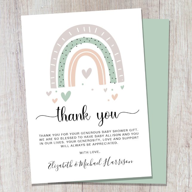 Boho Rainbow Sage Grönt Baby Shower Tack Kort (Skapare uppladdad)