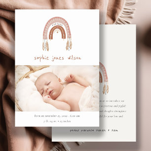 Boho Rainbow  Script Photo Birth-meddelande Tack Kort