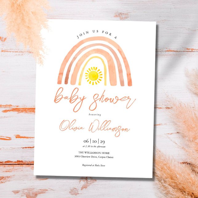 Boho Rainbow Sol Baby Shower-vykort för inbjudan (Skapare uppladdad)