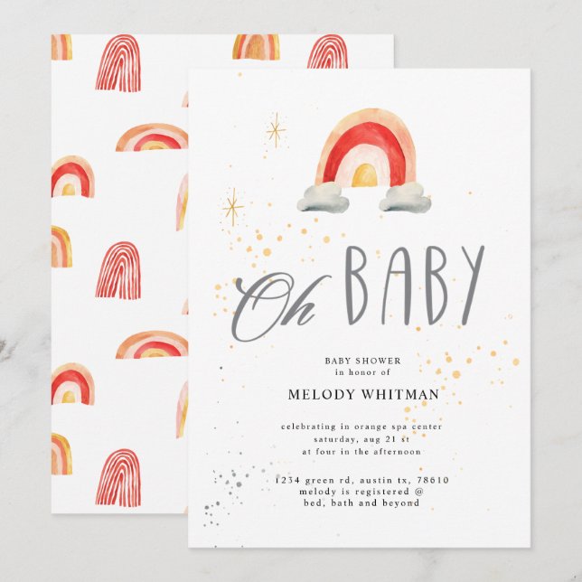boho rainbow söt babyutsändning inbjudningar (Fram/baksida)
