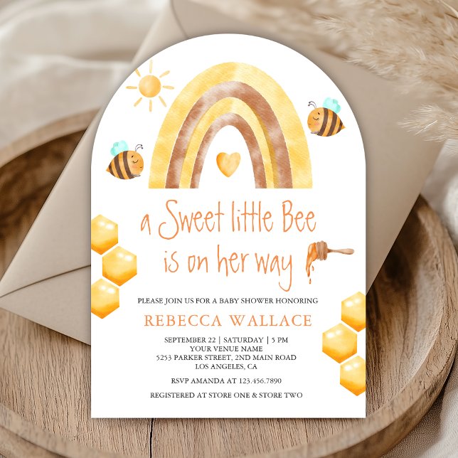 Boho Rainbow Söt Liten Biet Båge Baby Shower Inbjudningar (Skapare uppladdad)