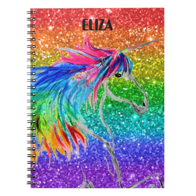 Boho Rainbow Söta Flickor Glitter Enhörning Barn Anteckningsbok (Framsidan)