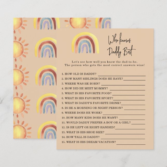 Boho Rainbow-spel Vem känner DADDY bäst (Fram/baksida)