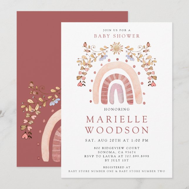Boho Rainbow Sunshine Baby Shower Inbjudningar (Fram/baksida)