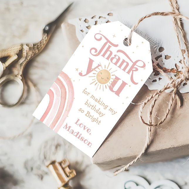 Boho Rainbow Sunshine Birthday Tack Gift Märkres Presentetikett (Skapare uppladdad)