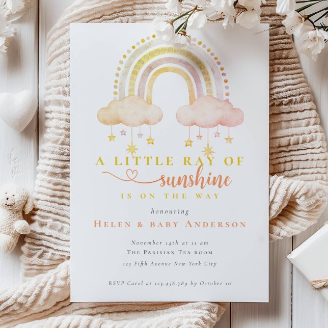 Boho Rainbow Sunshine Rosa Girl Baby Shower Inbjudningar (Skapare uppladdad)