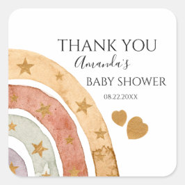 Boho Rainbow Tack Baby Shower Fyrkantigt Klistermärke